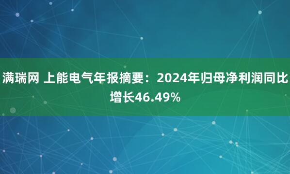 满瑞网 上能电气年报摘要:2024年归母净利润同比增长46.49%